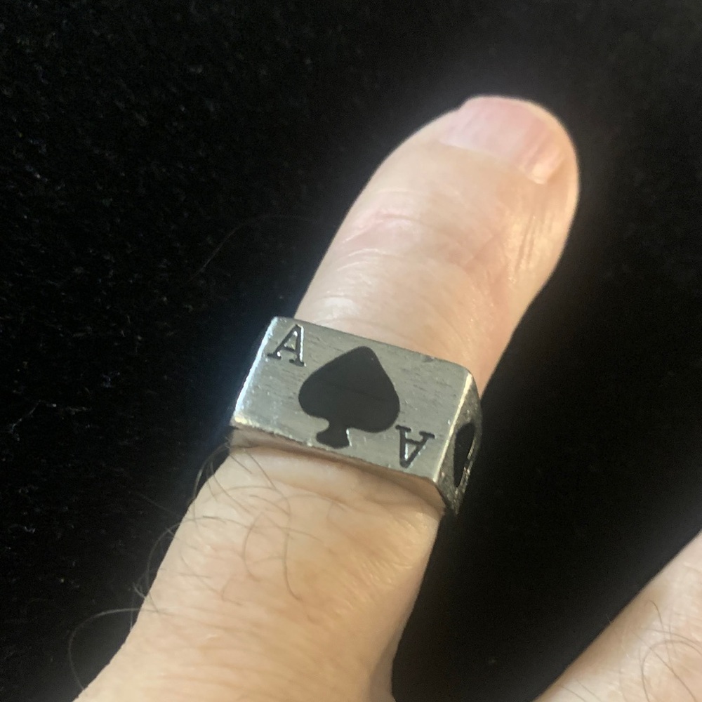 Ace of Spades Black and Silver Ring Bogo